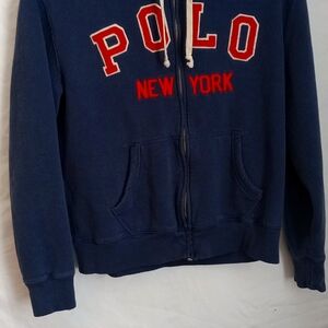 Ralph Lauren POLO NEW YORK zip hoodie size medium navy with red lettering
